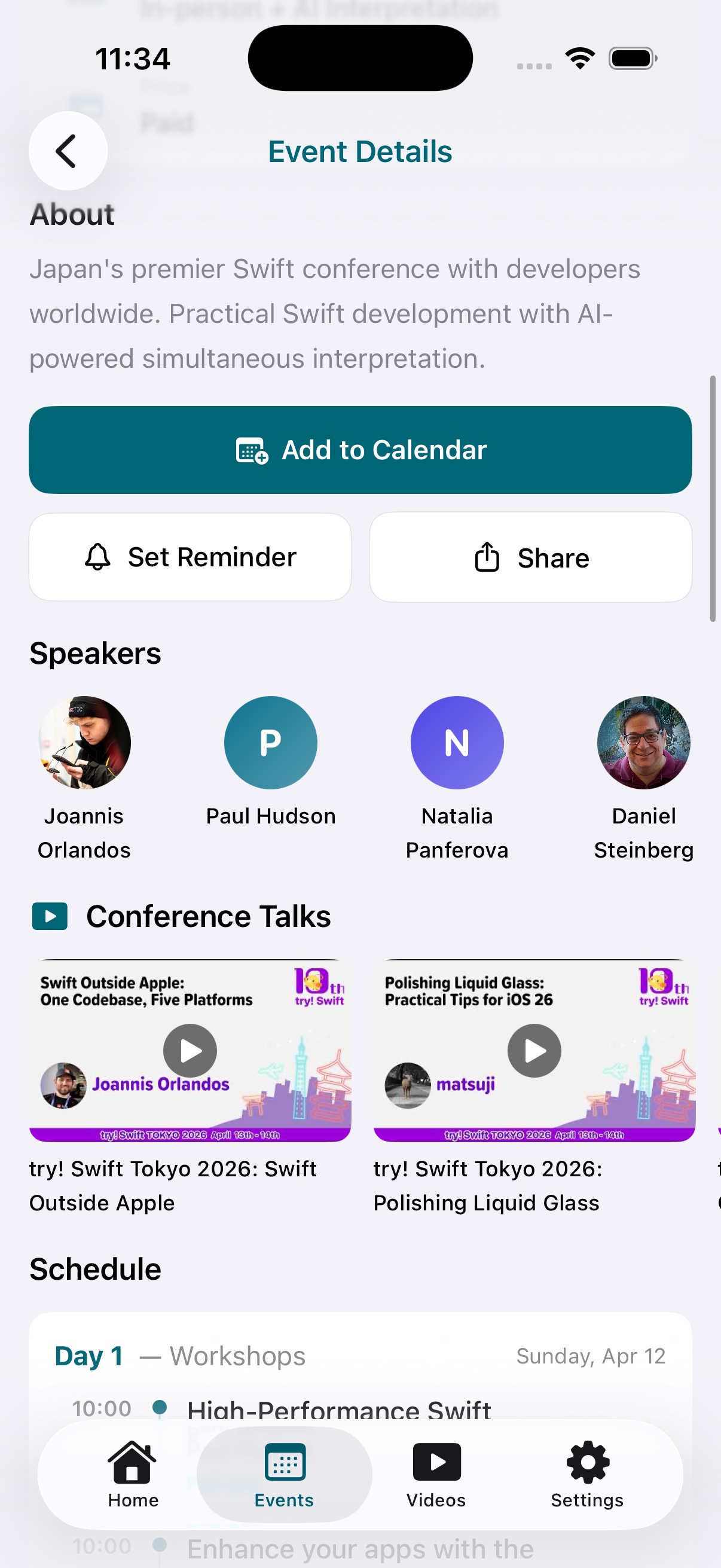 App Event Details Screen