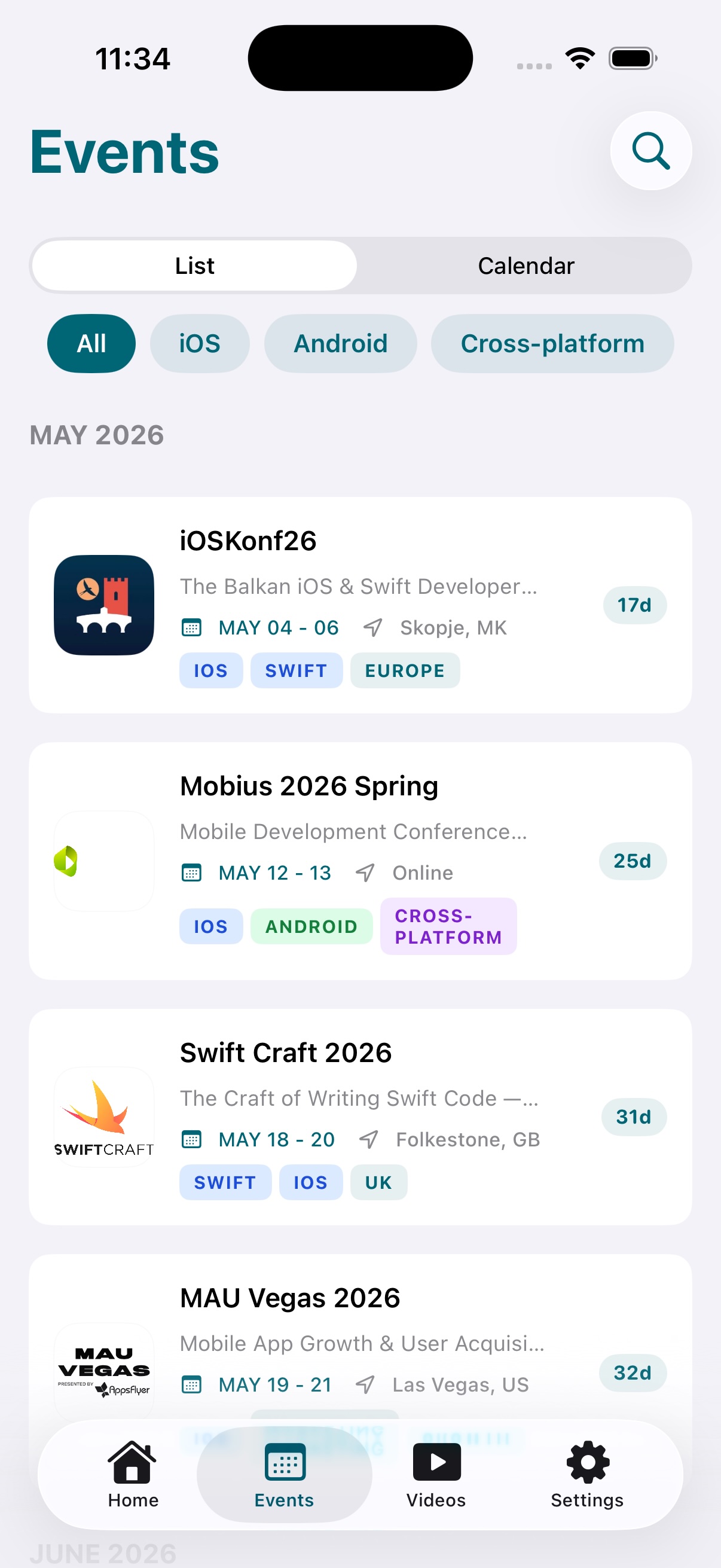 App Events Screen